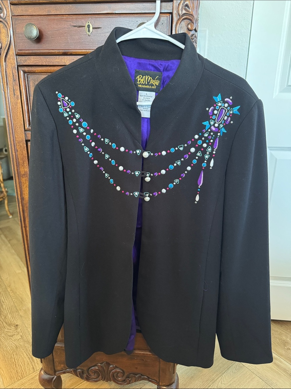 Bob Mackie Ladies Large Black Embellished Jacket with Purple Lining